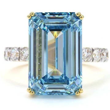 Ring - 18 karaat Geel goud - 12.10ct. tw. Blauw Diamant