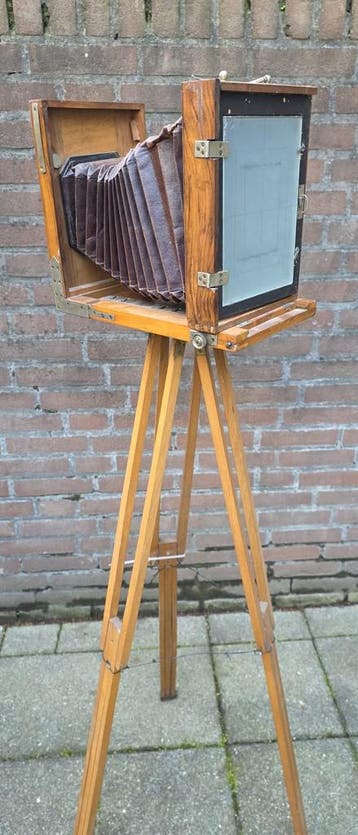 Antieke Houten Straatbord Camera Complete Set met Statief..., Ophalen of Verzenden