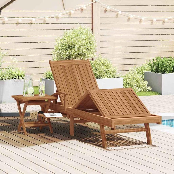 vidaXL Ligbed 2 pcs Massief Teakhout Bruin, Tuin en Terras, Ligbedden, Nieuw, Verzenden