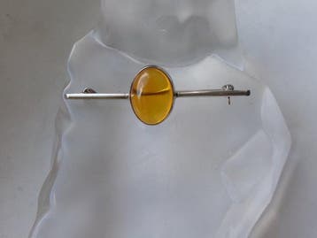 Zilver, Amber - Broche - Art Deco-stijl, Antiek en Kunst