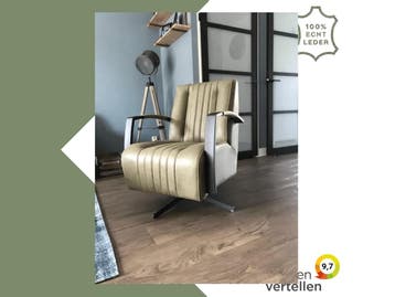 Leren draaifauteuil met stalen frame en stervoet - groen, Huis en Inrichting, Ophalen of Verzenden, Nieuw