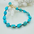 Turquoise - Argent, Plaqué or - Bracelet - Turquoise