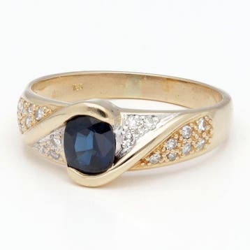 Bague - 18 carats Or jaune Saphir - Diamant