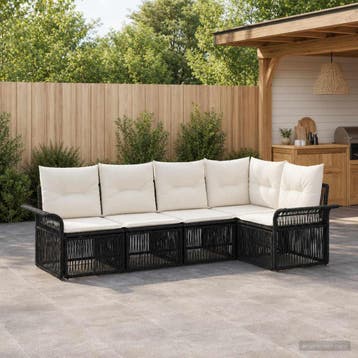 vidaXL Tuinbank Set 5 st Zwart poly rattan, Tuin en Terras, Verzenden, Nieuw