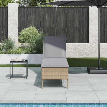 vidaXL Ligstoel met kussen beige 55x200x44cm polyrotan, Tuin en Terras, Verzenden, Nieuw