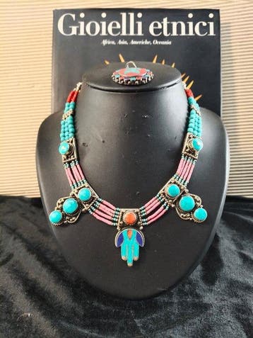 wit metaal argent +turkoois Nepal+koraal en lapis -