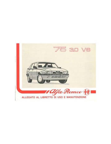 1990 ALFA ROMEO 75 3.0 V6 BIJLAGE INSTRUCTIEBOEKJE