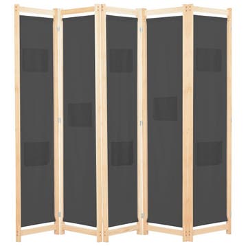 vidaXL Kamerscherm met 5 panelen 200x170x4 cm stof grijs, Verzenden, Nieuw