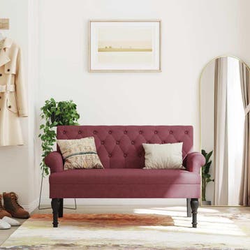 vidaXL Bankje met rugleuning 120x62x75,5 cm stof wijnrood, Verzenden