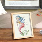 Zeemeermin Roze Borduurset 14CT op Wit Borduurstof, Verzamelen, Verzenden, Nieuw