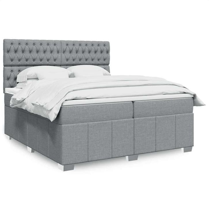 vidaXL Boxspring met matras stof lichtgrijs 200x200 cm, Huis en Inrichting, Slaapkamer | Bedden, Nieuw, Verzenden