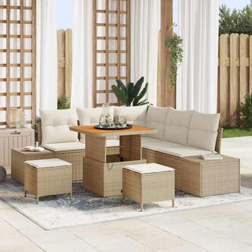 vidaXL Tuinbank Set 8 st Beige poly rattan, Verzenden, Nieuw