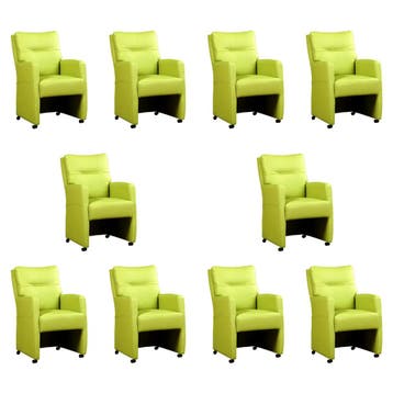 Set van 10 Leren eetkamerstoelen Sharp - Toledo Lime, Ophalen of Verzenden, Nieuw, Leer, Eén