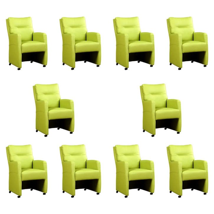 Set van 10 Leren eetkamerstoelen Sharp - Toledo Lime, Huis en Inrichting, Stoelen, Nieuw, Eén, Leer, Ophalen of Verzenden