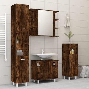 vidaXL 4-delige Badkamermeubelset bewerkt hout gerookt, Verzenden, Nieuw