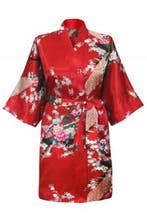 KIMU® Kimono Rood Kort S-M Yukata Satijn Boven de Knie Korte, Kleding | Dames, Ophalen of Verzenden, Nieuw