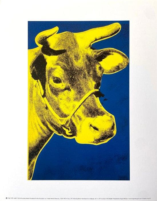 Andy Warhol (after) - Cow (blue and yellow) Offset, Antiquités & Art, Curiosités & Brocante