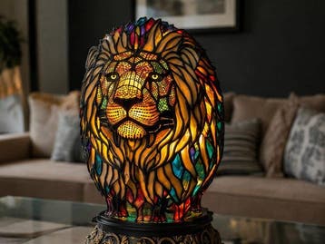 Tafellamp met beeldje - Hars - Verlichte leeuwensculptuur