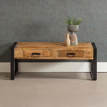 Salontafel Mangohout Britt 2 Lades 120, Huis en Inrichting, Tafels | Salontafels, Verzenden, Nieuw, Industriële meubels, Overige vormen