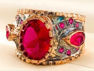 Zonder minimumprijs - Ring - 9 kt. Roségoud, Zilver Robijn -, Nieuw