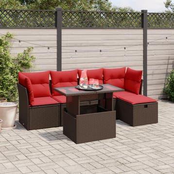 vidaXL 6-delige tuinbankset met kussens, bruin polyrotan, Verzenden