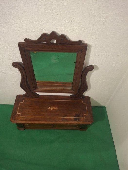 Wandspiegel - Glas-in-lood, Walnoot - Psiche Impero Noce, Antiquités & Art, Curiosités & Brocante
