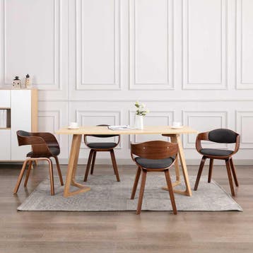 vidaXL Eetkamerstoelen 4 st gebogen hout en stof grijs, Verzenden, Nieuw