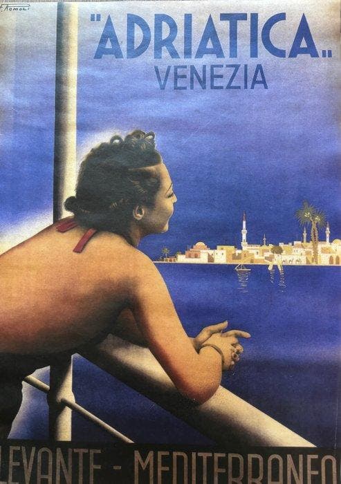 Filippo Romoli - Manifesto Adriatica Venezia – Levante, Antiek en Kunst, Kunst | Tekeningen en Fotografie