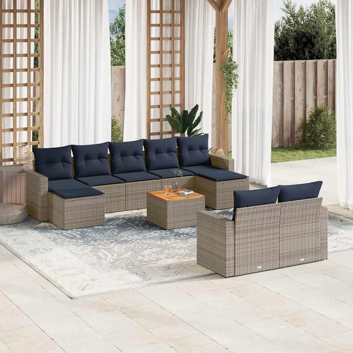 vidaXL 10-delige tuinbankset met kussens, grijs polyrotan, Jardin & Terrasse, Ensembles de jardin, Envoi