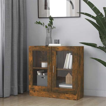 vidaXL Vitrinekast 82,5x30,5x80 cm bewerkt hout gerookt, Verzenden, Nieuw