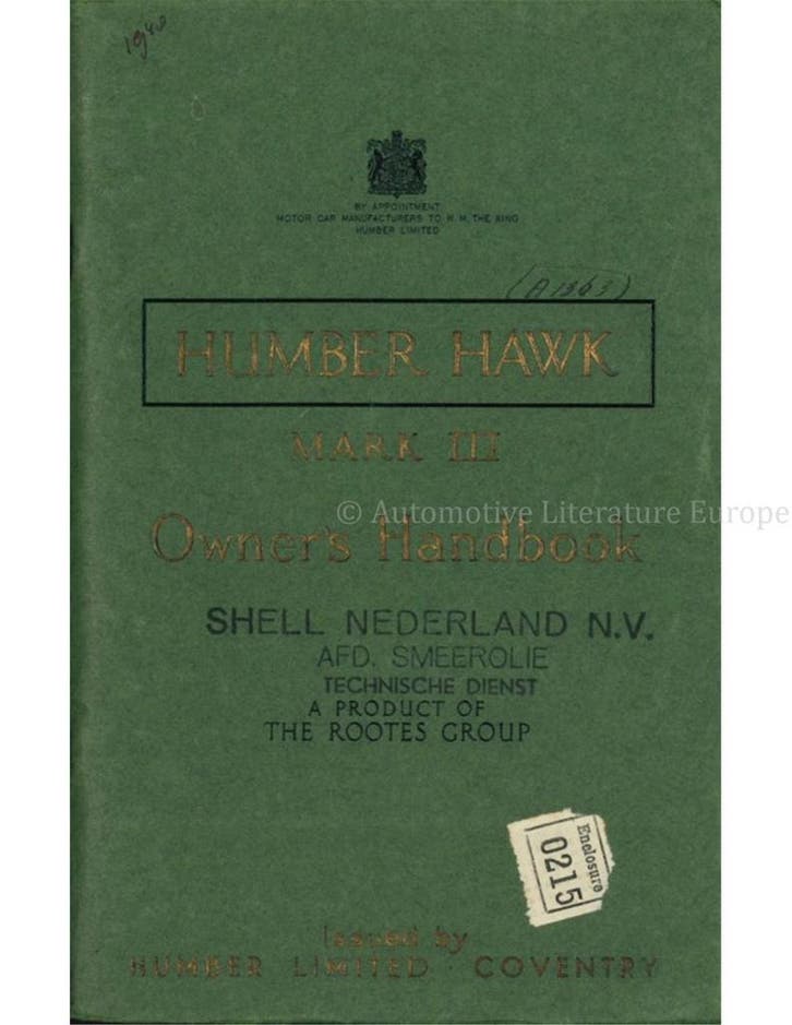 1949 HUMBER HAWK MARK III INSTRUCTIEBOEKJE ENGELS, Auto diversen, Handleidingen en Instructieboekjes