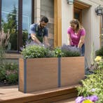 Plantenbak staal hout look 100 x 30 x 77 cm, Verzenden, Nieuw