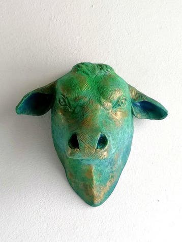 Vanessa Bonino - sculptuur, Bull - bronze effect - 21 cm -