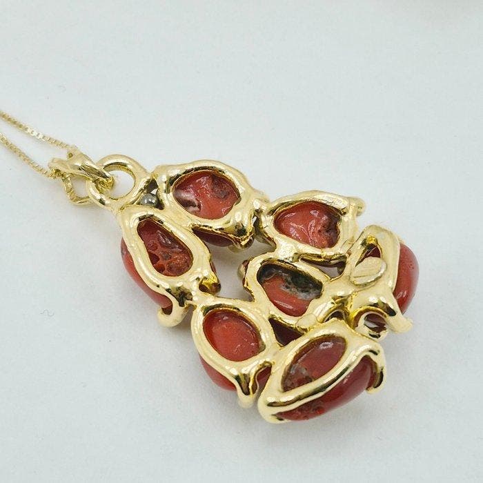 Koraal - Zilver - Ketting met hanger - CORALLO MEDITERRANEO, Antiek en Kunst, Curiosa en Brocante