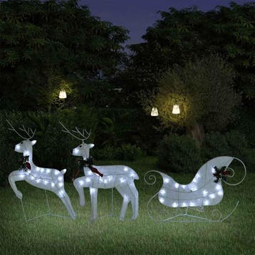 vidaXL Kerstdecoratie rendieren en slee 60 LEDs wit, Verzenden