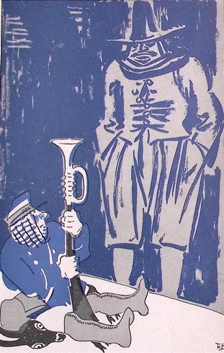 Spotprent over een gestrande Postjager (lijst optie), Antiquités & Art, Art | Lithographies & Sérigraphies, Envoi