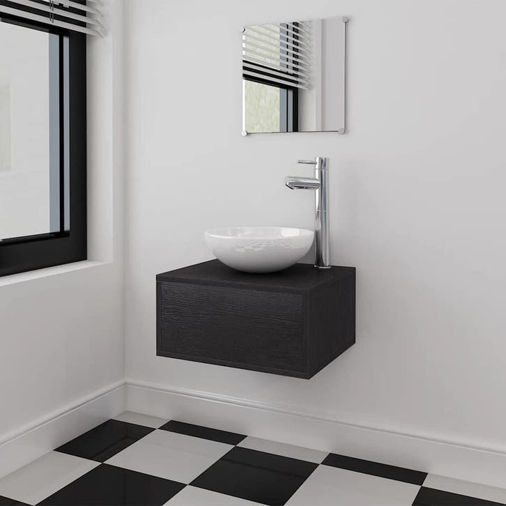 vidaXL Badkamermeubelset 4-delig met kraan en wasbak zwart, Maison & Meubles, Salle de bain | Meubles de Salle de bain, Envoi