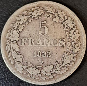 Belgique. Léopold Ier. 5 Francs Leopold premier 1833 Pos B