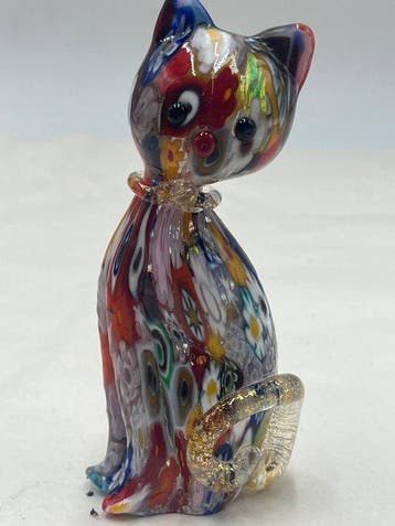 Beeldje - Campanella Livio gatto in murrine foglia oro 24 kt