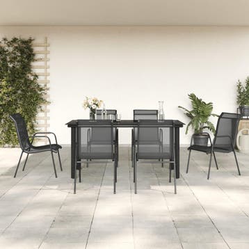vidaXL 7-delige Tuinset textileen en staal zwart, Verzenden, Tuinset