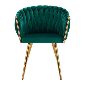 Velvet Stoel met Armleuningen – Goud Frame en Vlechtrug, Maison & Meubles, Chaises, Verzenden