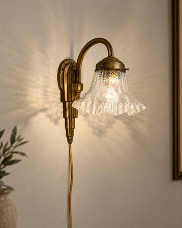 Lamp - Glas, Messing - Art deco wand lamp, Antiek en Kunst