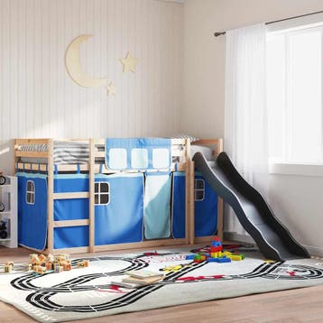 vidaXL Stapelbed met glijbaan en gordijnen blauw 80x200 cm, Verzenden