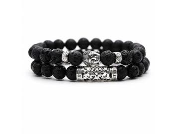 Veiling - Heren Armband Set Zwart met Boeddha Bedel, Nieuw