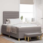 vidaXL Boxspring bed met hoofdeinde Taupe 200 x 120 cm Stof, Verzenden, Nieuw