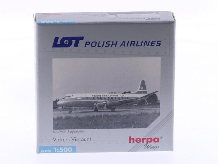Schaal 1:500 Herpa 512008 LOT Polish Airlines Vickers Vis..., Hobby en Vrije tijd, Modelbouw | Vliegtuigen en Helikopters, Zo goed als nieuw
