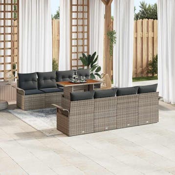 vidaXL Tuinbank Set 9 st Grijs Poly rattan, Verzenden, Nieuw