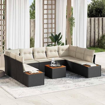 vidaXL Tuinbank Set 10 st Zwart Poly rattan, Tuin en Terras, Verzenden, Nieuw