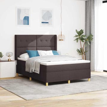 vidaXL Boxspring bed met hoofdeinde Donkerbruin 140 x 190 cm, Verzenden