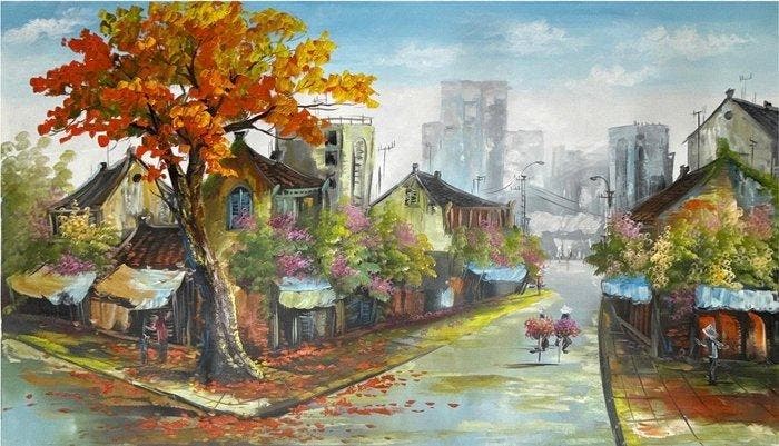 Hung Richard (1966) - Murmures dune cité en fleurs 100, Antiquités & Art, Art | Peinture | Moderne